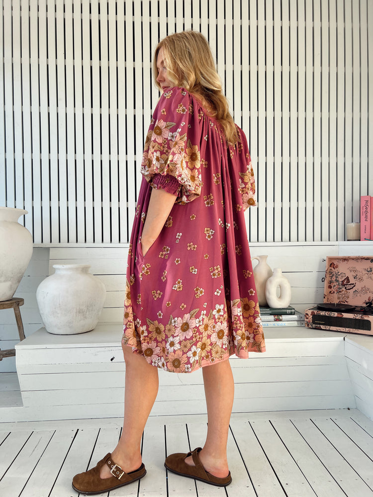Jaase Evelyn Mini Dress with Pockets V Neck Buttoned Relaxed Shift - Bee Orchid - Style House Fashion Jaase