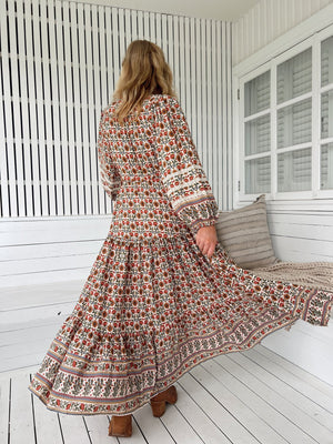 Jaase Teresa Maxi Dress with Long Sleeve Lace Detail Drawstring - Harlowe - Style House Fashion Jaase