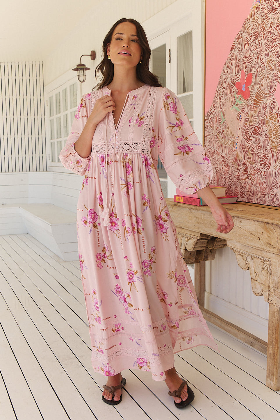 Jaase Meadow Maxi Dress with V Neck Button Bodice - Blushing Fields - Style House Fashion