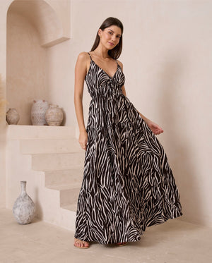 Iris Maxi Roslyn Maxi Dress with Straps V-Neck Tie Front - Get Wild - Style House Fashion