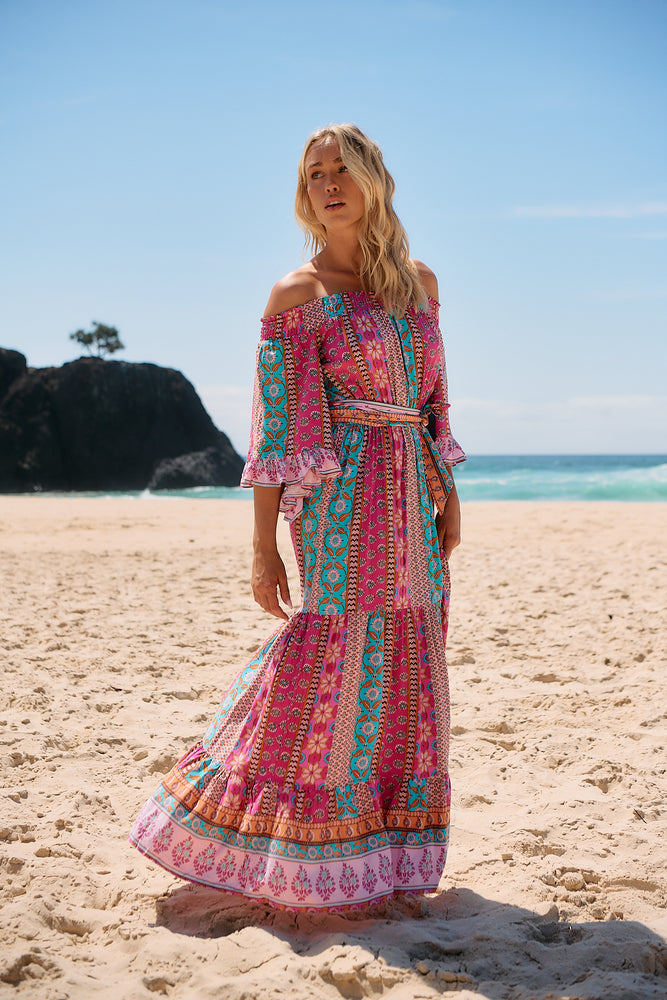 Jaase Tegan Maxi Dress with Shirred Waist Off Shoulder Wing Sleeve - Cedella - Style House Fashion