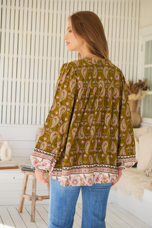 Jaase Bee Blouse Top with Mandarin Collar V Neck Buttons Lace Detail - Amalie - Style House Fashion Jaase Jaase Jaase Jaase