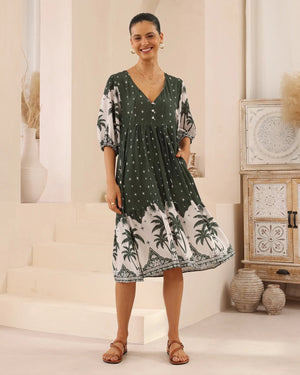 Iris Maxi Dell Midi Dress with Pockets V Neck - Olivine - Style House Fashion Iris Maxi Iris Maxi Iris Maxi Iris Maxi