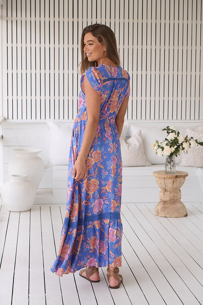 Jaase Carmen Maxi Dress with Cap Shell Sleeve V Neck Pockets - Glastonbury - Style House Fashion Jaase