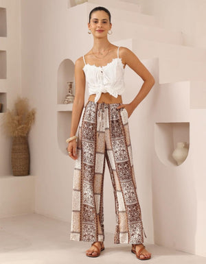 Iris Maxi Dream Pants with Drawstring Waist Straight Leg - Chocolate Marquise