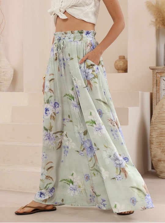 Iris Maxi Palazzo Pants with Drawstring Waist Wide Leg - Cassidy