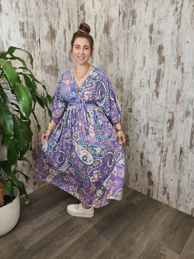 Salty Bright Carly Maxi Dress with V Neck Caftan Style Sleeve - Periwinkle