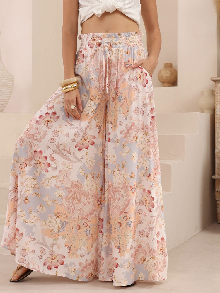 Iris Maxi Palazzo Pants with Drawstring Waist Wide Leg - Rosewater