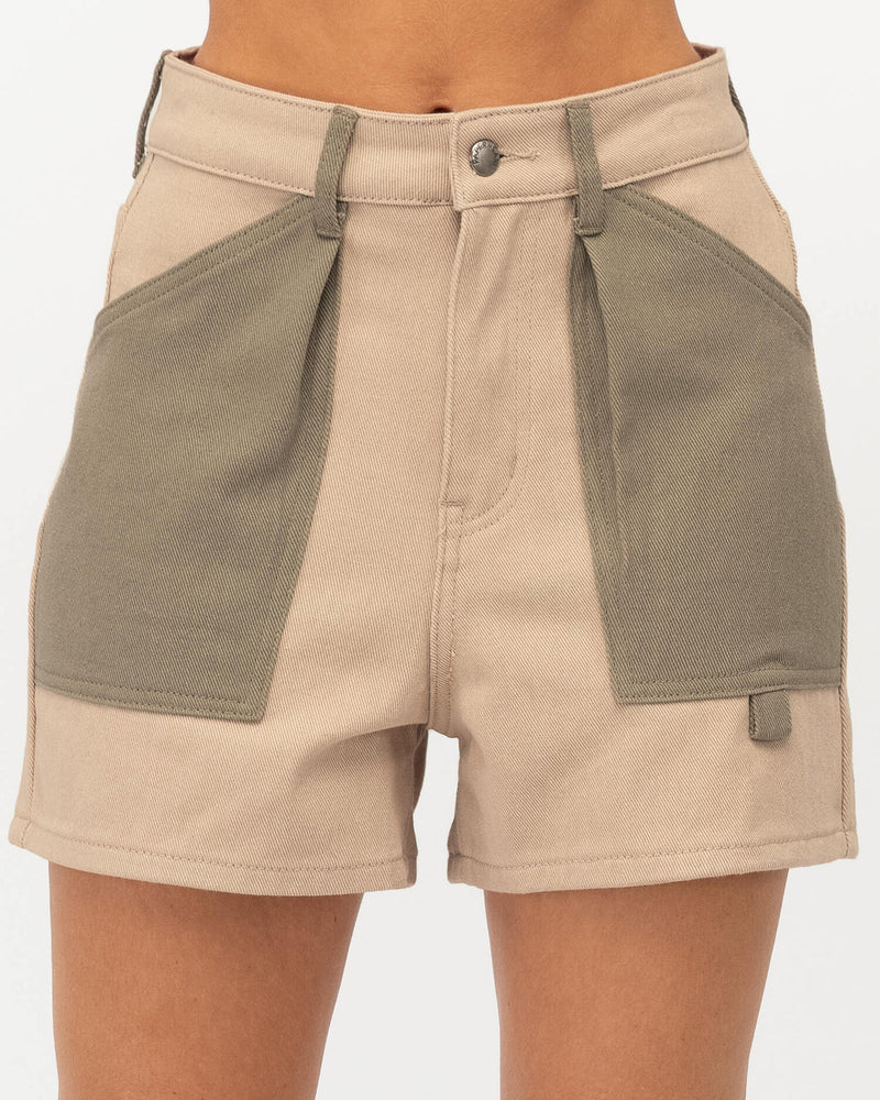 Paper Heart Olivia High Rise Two Tone Shorts - Khaki Bone - Style House Fashion