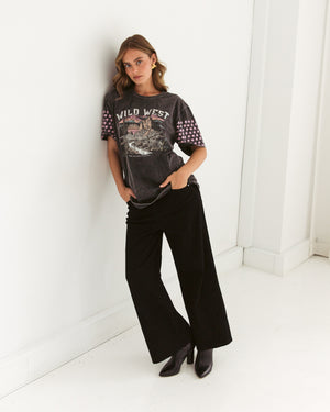 Paper Heart Wild West  Slightly Oversized Vintage T-Shirt - Black Stone Wash