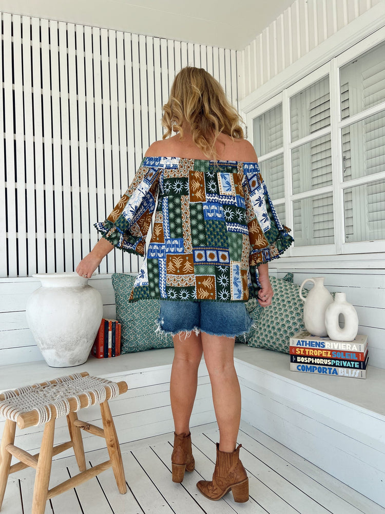 Jaase Clover Top Blouse with Off Shoulder Boho Sleeve - Emerald Cove - Style House Fashion Jaase