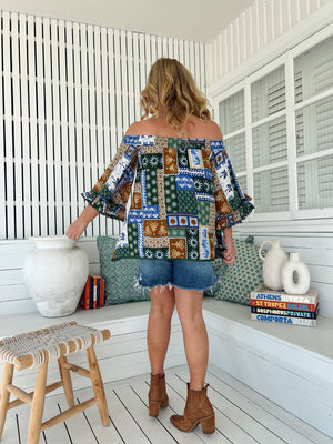 Jaase Clover Top Blouse with Off Shoulder Boho Sleeve - Emerald Cove - Style House Fashion Jaase
