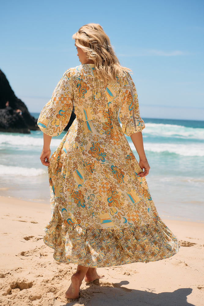 Jaase Ebony Maxi Dress with Half Sleeve V Neck Crochet Pockets - Sonnie - Style House Fashion Jaase