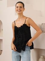 Iris Maxi Milly Cotton Camisole Singlet with V Neck Adjustable Straps - Black