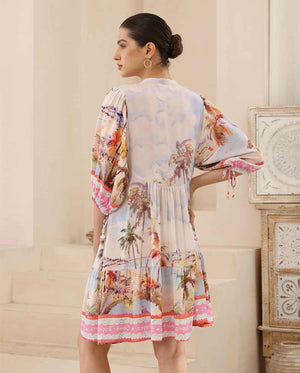 Iris Maxi Emma Mini Dress with V Neck Buttons Pockets - Reverie - Style House Fashion Iris Maxi