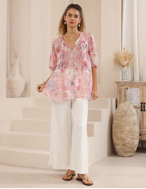 Iris Maxi Kelsie Bohemian Blouse V Neck Buttoned - Hallie
