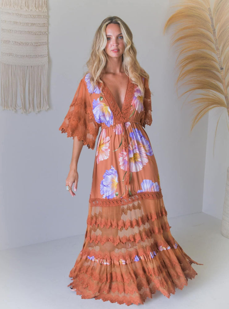 Jaase Bungalow Cotton Lace Maxi Dress with V-Neck Lace Drawstring Batwing Sleeve -Amara Bloom - Style House Fashion Jaase