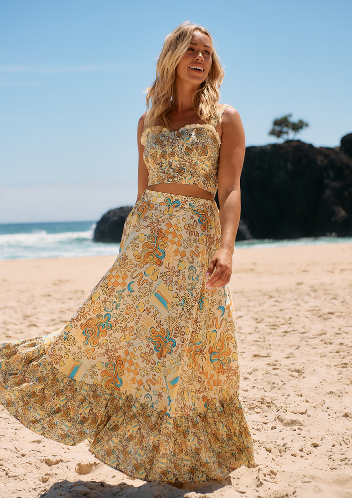 Jaase Holiday Maxi Skirt with Pockets Elastic Back Frill Hem - Sonnie