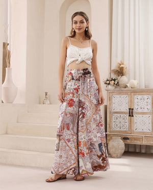 Iris Maxi Palazzo Pants Drawstring Waist Wide Leg - Elizabeth