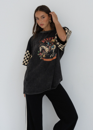 Paper Heart Saddle Up Beauty Slightly Oversized Vintage T-Shirt - Black Stone Wash - Style House Fashion Paper Heart