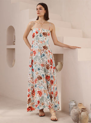 Iris Maxi Collette Maxi Dress with Square Neckline Pockets Spaghetti Strap - Blue Bloom - Style House Fashion Iris Maxi