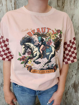 Paper Heart Saddle Up Beauty Slightly Oversized Vintage T-Shirt - Pink - Style House Fashion