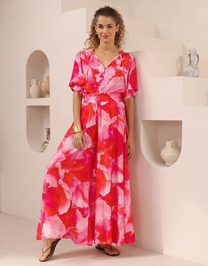 Iris Maxi Kelsie Bohemian Blouse V Neck Buttoned - Jovie