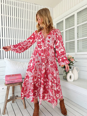 Jaase Eve Midi Dress with Long Billowy Sleeve - Soulina