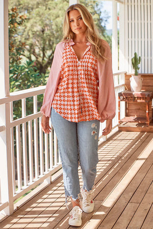 Jaase Larnie Blouse with V-Neck Buttoned Half Sleeve Elastic Cuff - Winny