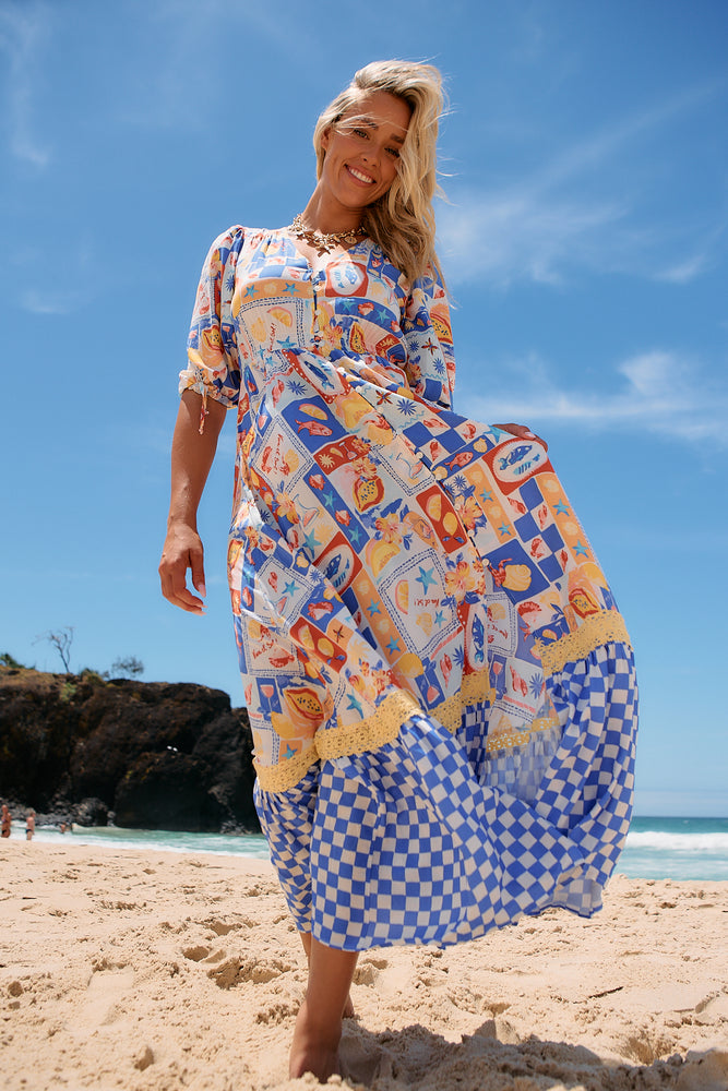 Jaase Molli Maxi Dress with Half Sleeve V Neck Pockets - Viva De Sol