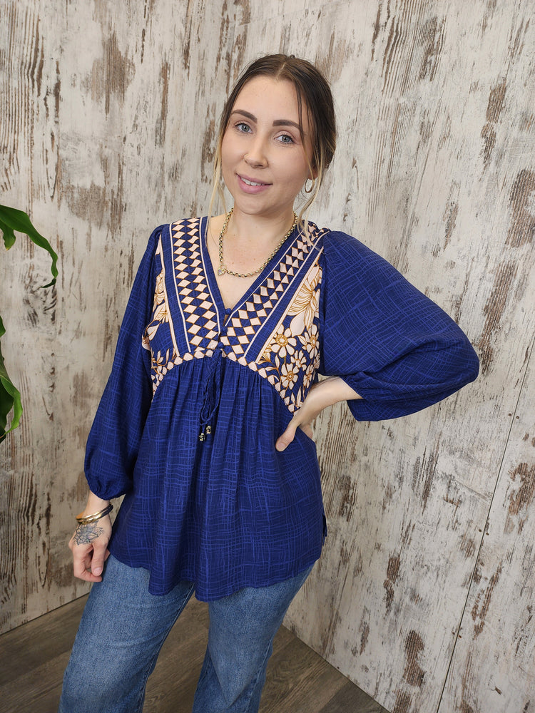 Julie Blouse Top V Neck Marrakech Collection - Style House Fashion Salty Bright