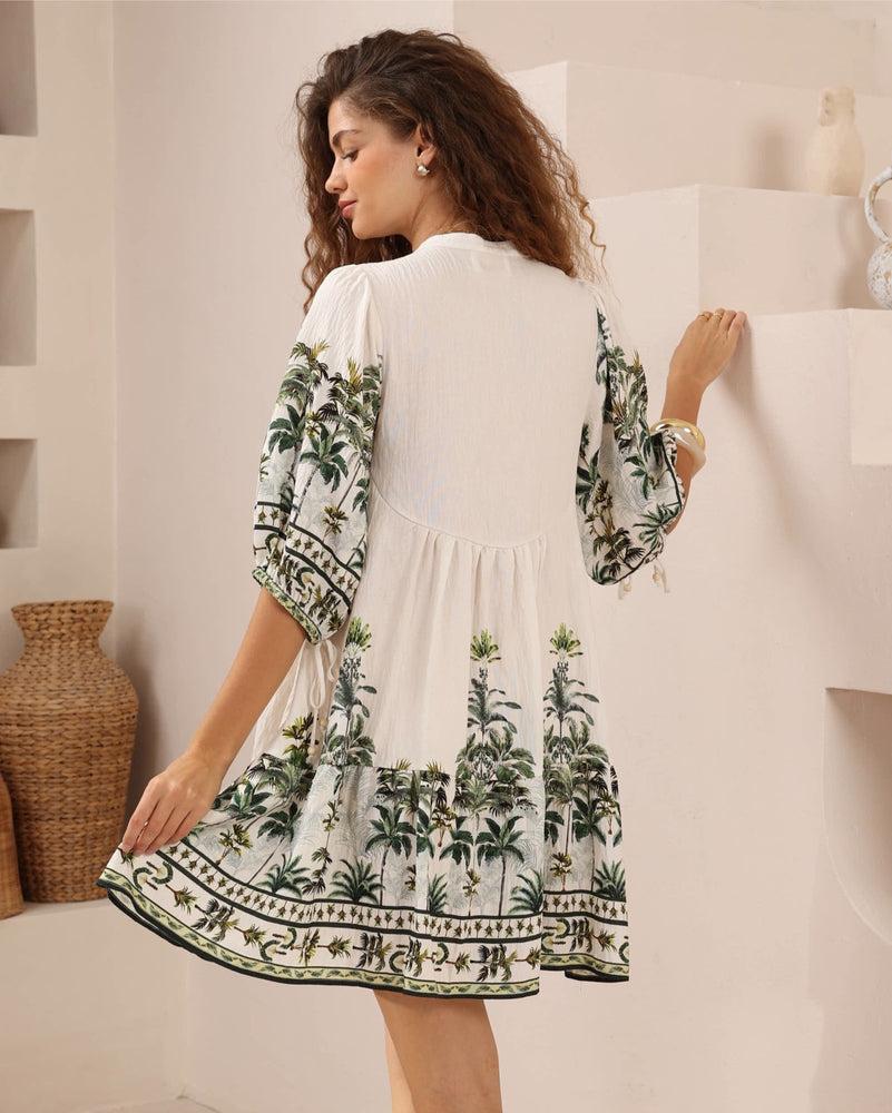 Iris Maxi Emma Mini Dress with V-Neck Buttons Pockets - Paradise