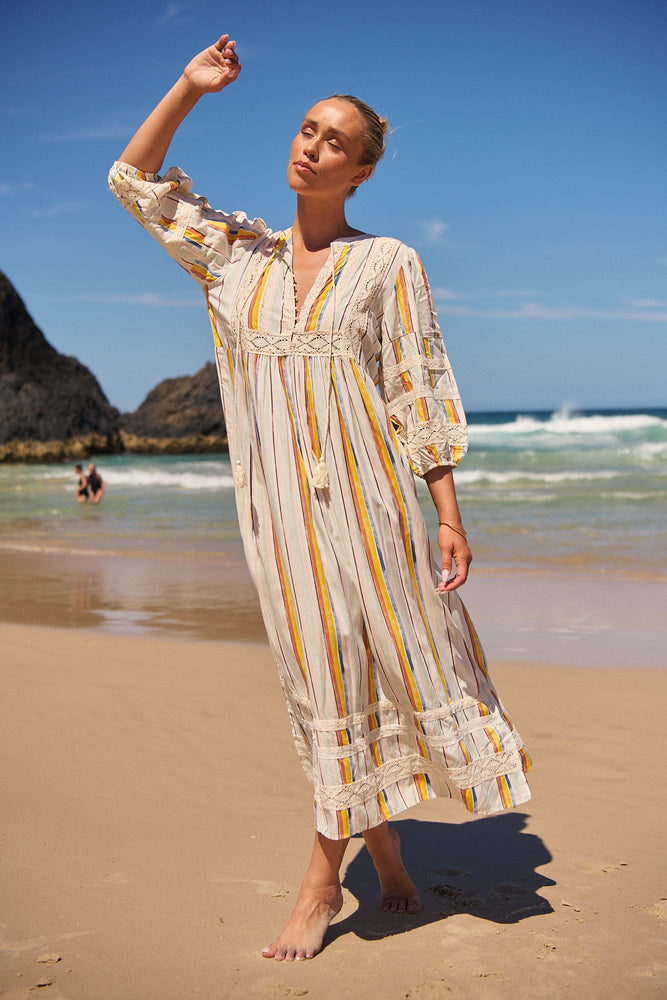 Jaase Meadow Maxi Dress with V Neck Button Bodice - Coloured Sands - Style House Fashion Jaase Jaase Jaase Jaase Jaase Jaase Jaase Jaase