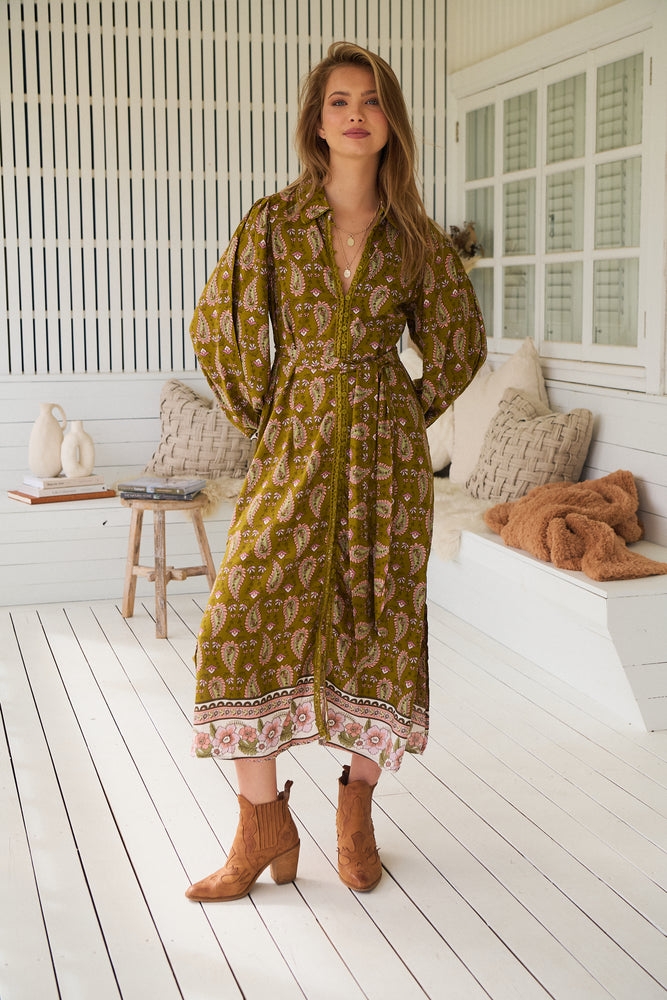 Jaase Whitney Shirt Maxi Dress with Collar Buttoned Front Lace Detail - Amalie - Style House Fashion Jaase Jaase Jaase