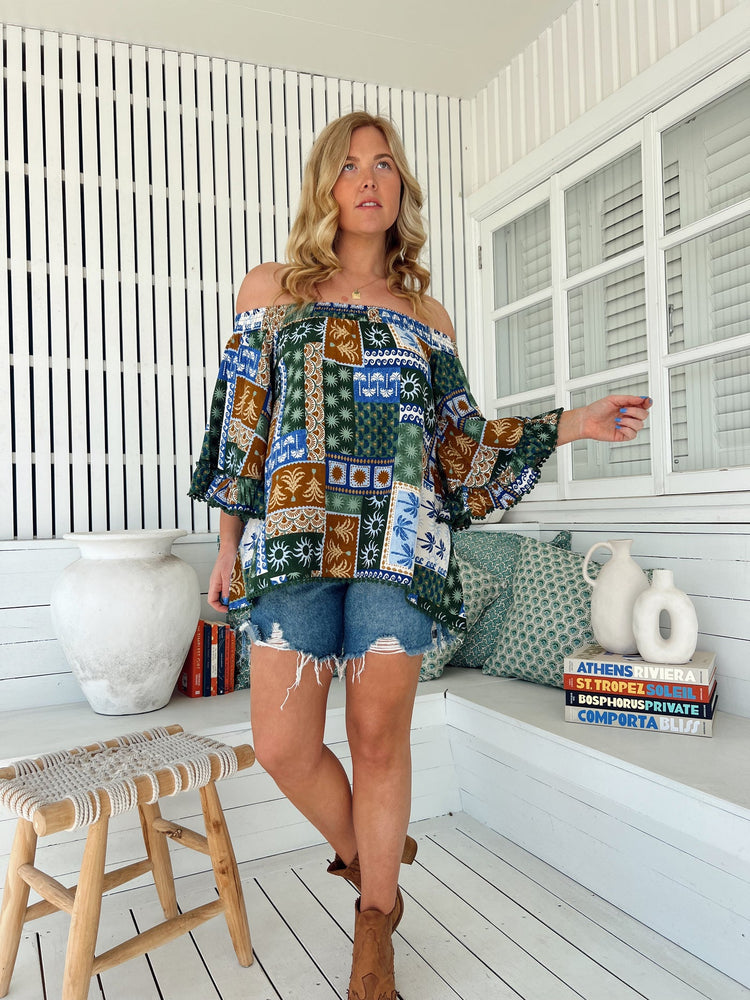 Jaase Clover Top Blouse with Off Shoulder Boho Sleeve - Emerald Cove - Style House Fashion Jaase