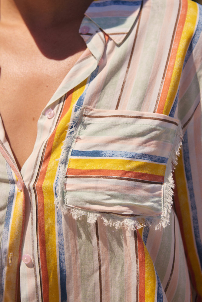 Jaase Rhiannon Shirt Blouse with V Neck Collar Buttoned Front - Coloured Sands - Style House Fashion Jaase Jaase Jaase Jaase