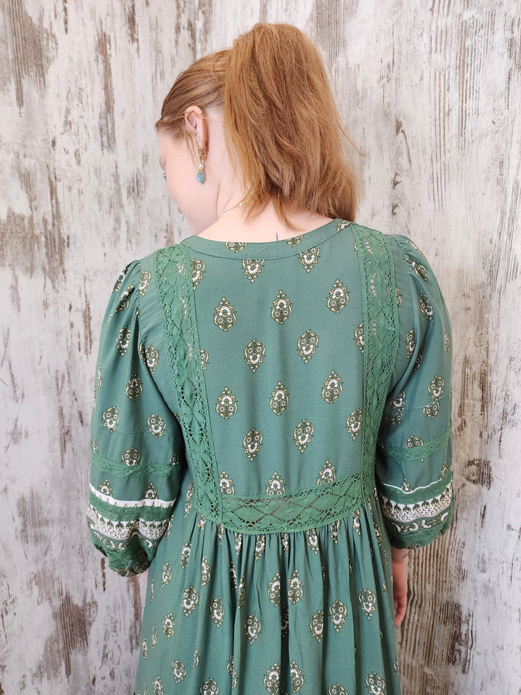 Jaase Meadow Maxi Dress with V Neck Button Bodice - Viridian