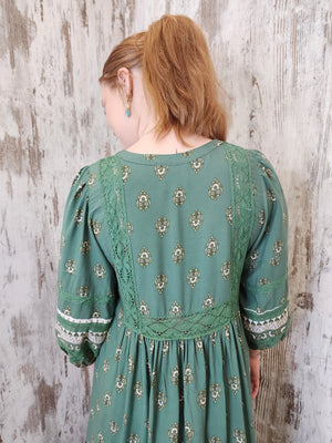 Jaase Meadow Maxi Dress with V Neck Button Bodice - Viridian