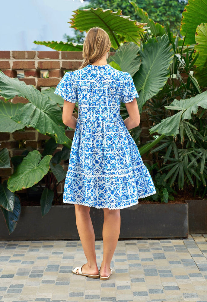 Boho Australia Ameera Cotton Mini Dress with V-Neck Buttons Pockets - Porcelain