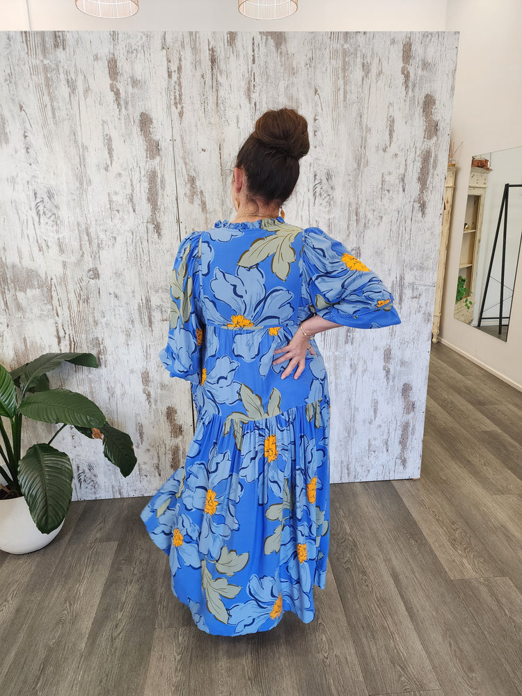 Jaase Loretta Maxi Dress with Pockets V-Neck Tie Bodice - Blue Bell - Style House Fashion Jaase