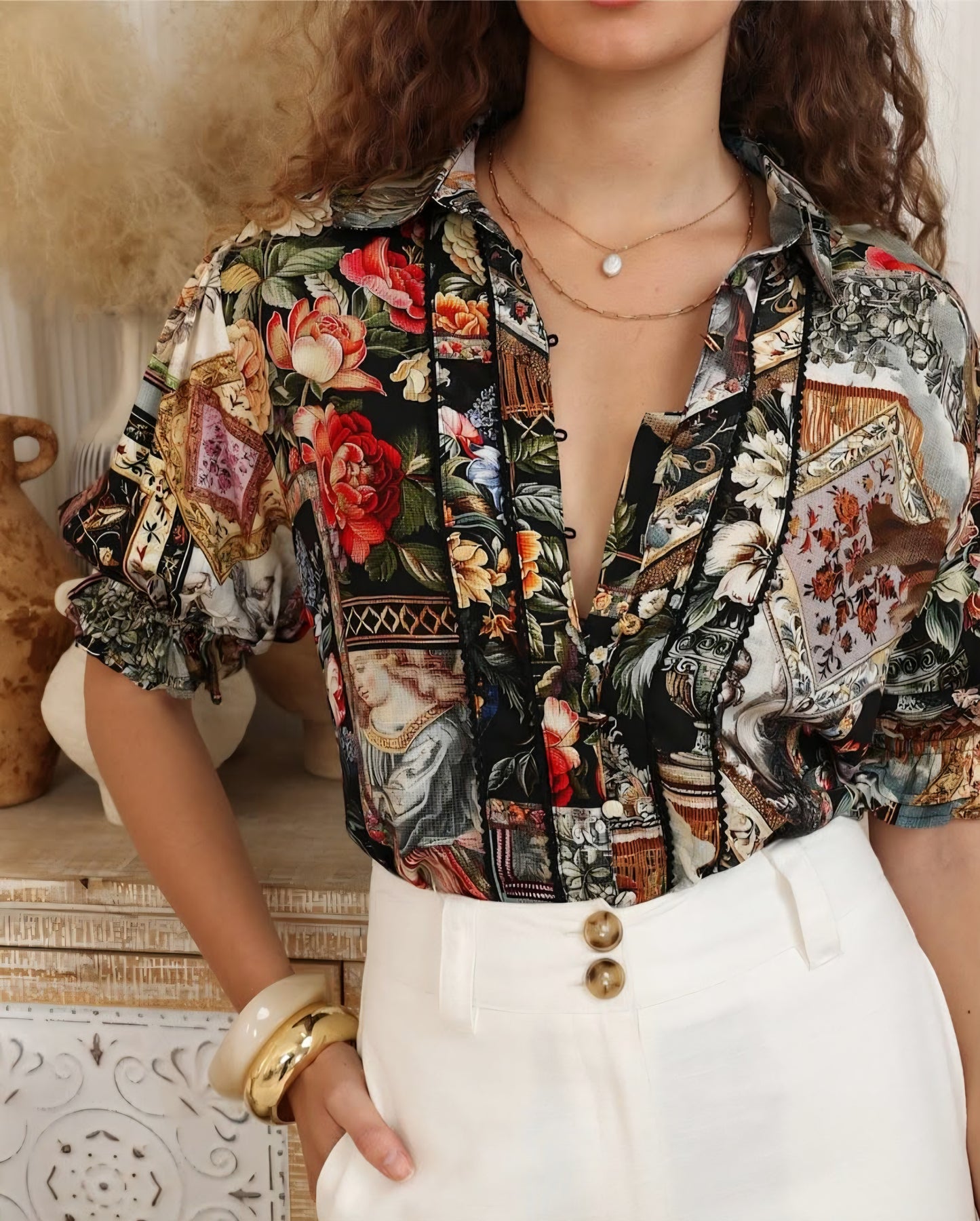 Iris Maxi Maya Blouse Top Half Sleeve Buttoned Collar - Victoria - Style House Fashion