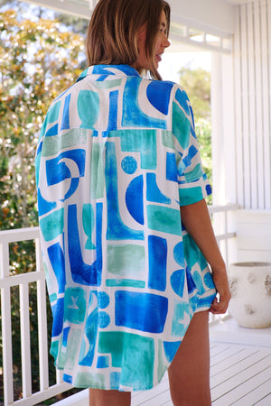 Jaase River Shirt Blouse with V Neck Collar Buttoned Front - Maldives - Style House Fashion Jaase Jaase