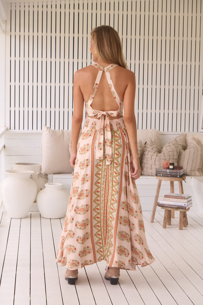 Jaase Endless Summer Maxi Dress with Halter Neck Tie Back Full Skirt - Heirloom - Style House Fashion Jaase Jaase