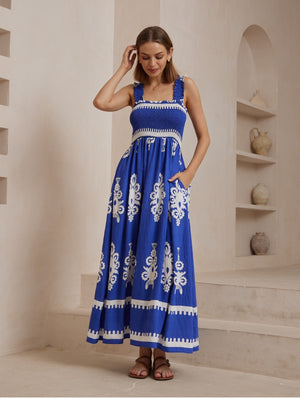 Iris Maxi Allira Maxi Dress - White Blue Flourish - Style House Fashion Iris Maxi