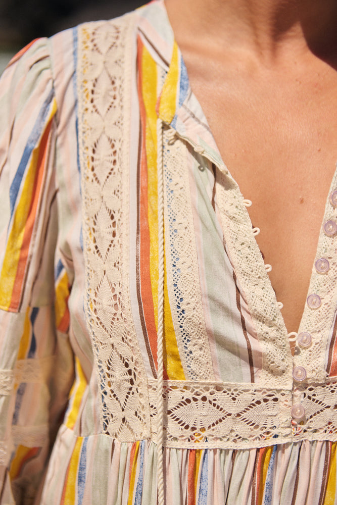 Jaase Meadow Maxi Dress with V Neck Button Bodice - Coloured Sands - Style House Fashion Jaase Jaase Jaase Jaase Jaase Jaase Jaase Jaase