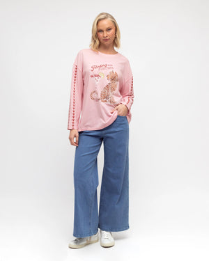 Paper Heart Flirting With Fortune Long Sleeved Vintage T-Shirt - Pink - Style House Fashion Paper Heart