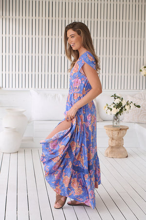 Jaase Carmen Maxi Dress with Cap Shell Sleeve V Neck Pockets - Glastonbury - Style House Fashion Jaase