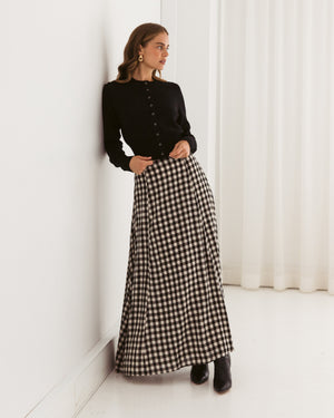 Paper Heart Gingham Maxi Skirt with Elastic Waist A-Line - Gingham
