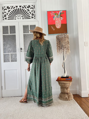 Jaase Meadow Maxi Dress with V Neck Button Bodice - Viridian - Style House Fashion Jaase