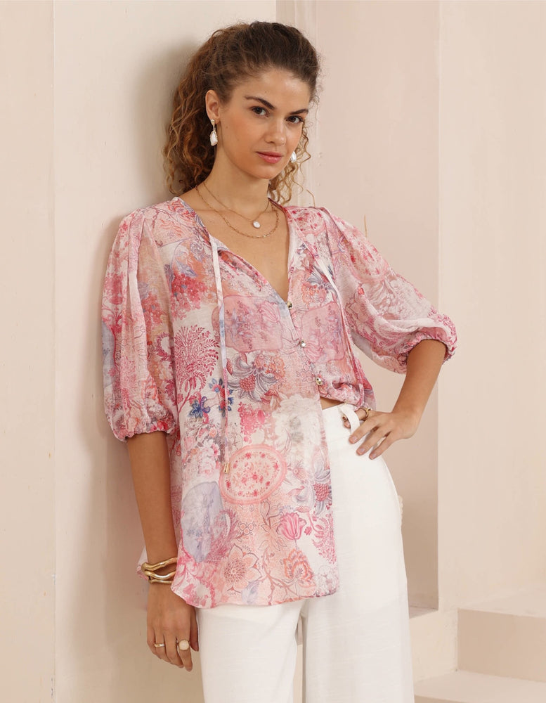 Iris Maxi Kelsie Bohemian Blouse V Neck Buttoned - Hallie